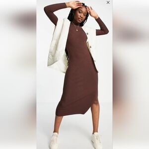 Miss Selfridge Brown Ribbed Dress